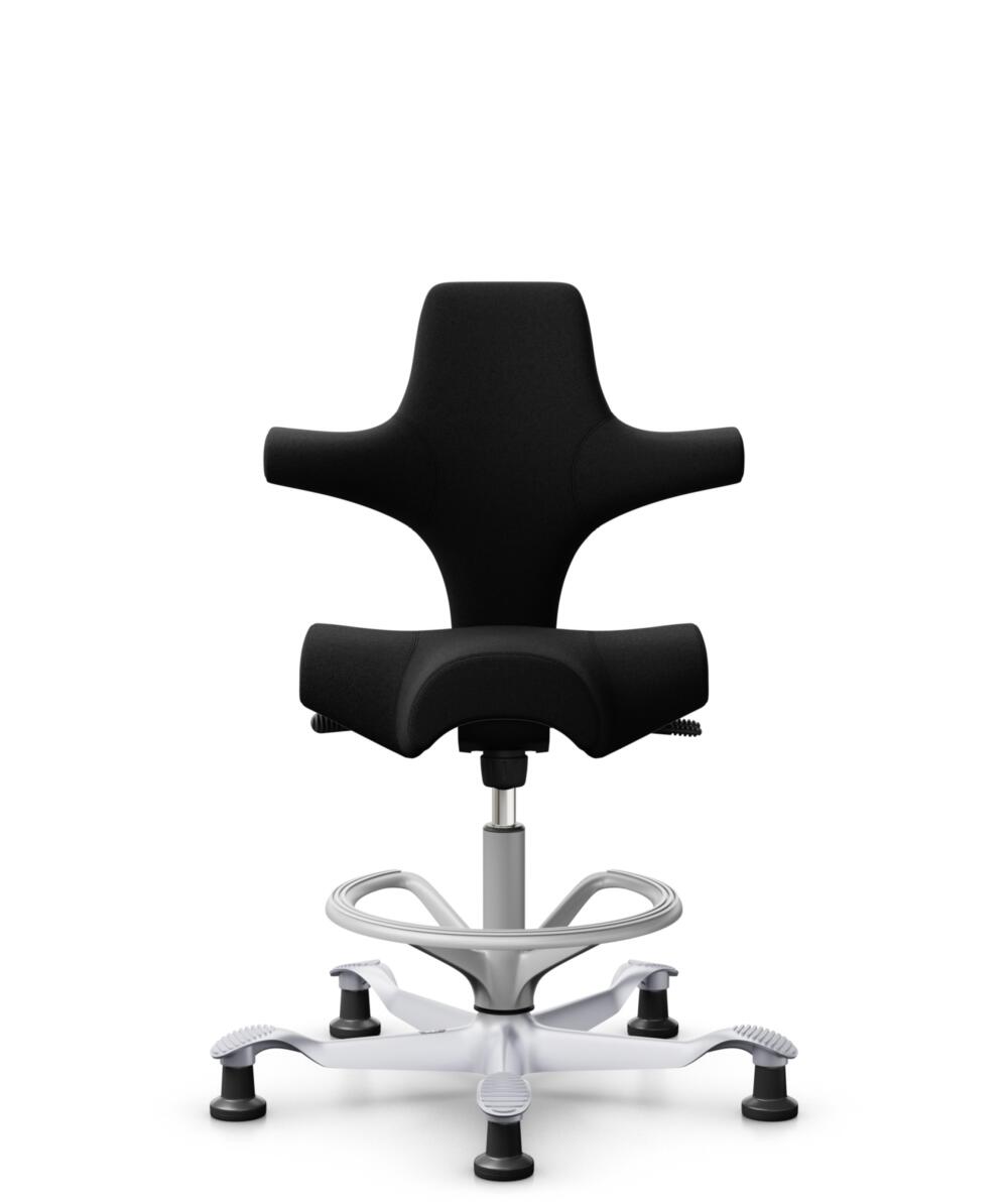 HÅG Capisco 8106 - Cura Loop (Gabriel) - Gerecycled Polyester - CLP60999 Black - Framekleur - Zilver - Gasveer - 200 mm (Zithoogte 46-64cm) - Vloercontact - Glijdoppen - Voetenring - Ja, in framekleur - Voetster - Nee, voetster in framekleur - 1