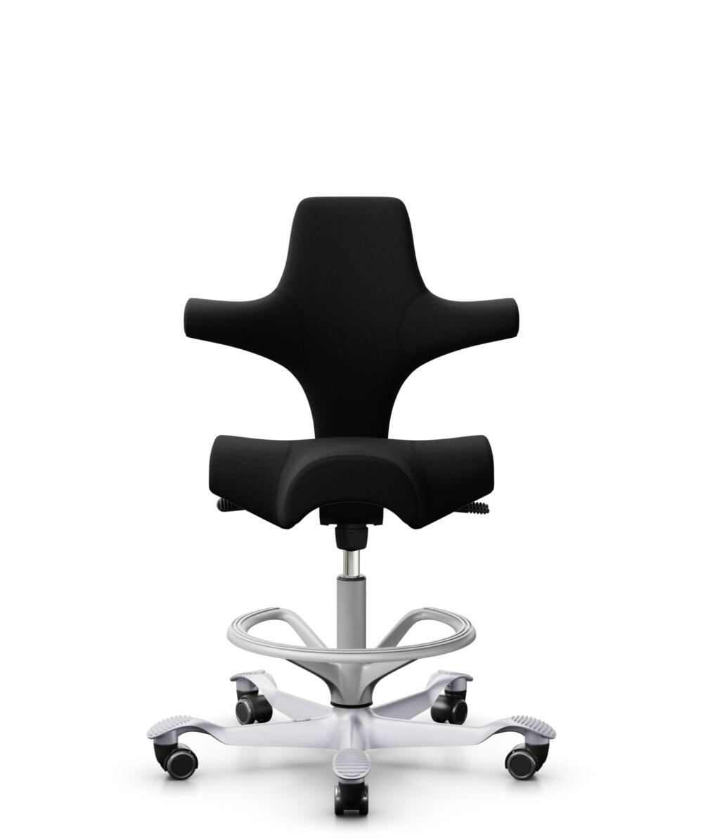 HÅG Capisco 8106 - Cura Loop (Gabriel) - Gerecycled Polyester - CLP60999 Black - Framekleur - Zilver - Gasveer - 265 mm (Zithoogte 53-79cm) - Vloercontact - Harde wielen t.b.v. zachte vloeren - Voetenring - Ja, in framekleur - Voetster - Nee, voetster ... - 1