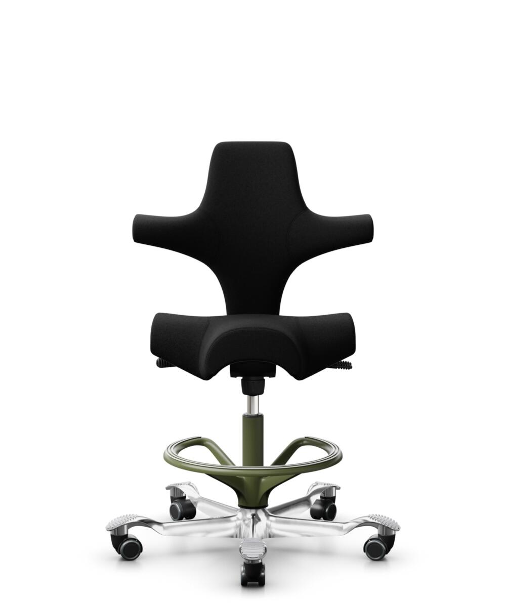 HÅG Capisco 8106 - Cura Loop (Gabriel) - Gerecycled Polyester - CLP60999 Black - Framekleur - Moss Grey - Gasveer - 200 mm (Zithoogte 46-64cm) - Vloercontact - Zachte wielen t.b.v. harde vloeren - Voetenring - Ja, in framekleur - Voetster - Ja, voetste... - 1