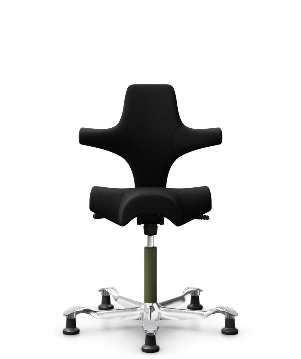 HÅG Capisco 8106 - Cura Loop (Gabriel) - Gerecycled Polyester - CLP60999 Black - Framekleur - Moss Grey - Gasveer - 200 mm (Zithoogte 46-64cm) - Vloercontact - Glijdoppen - Voetenring - Nee, geen voetenring - Voetster - Ja, voetster in gepolijst aluminium - 1