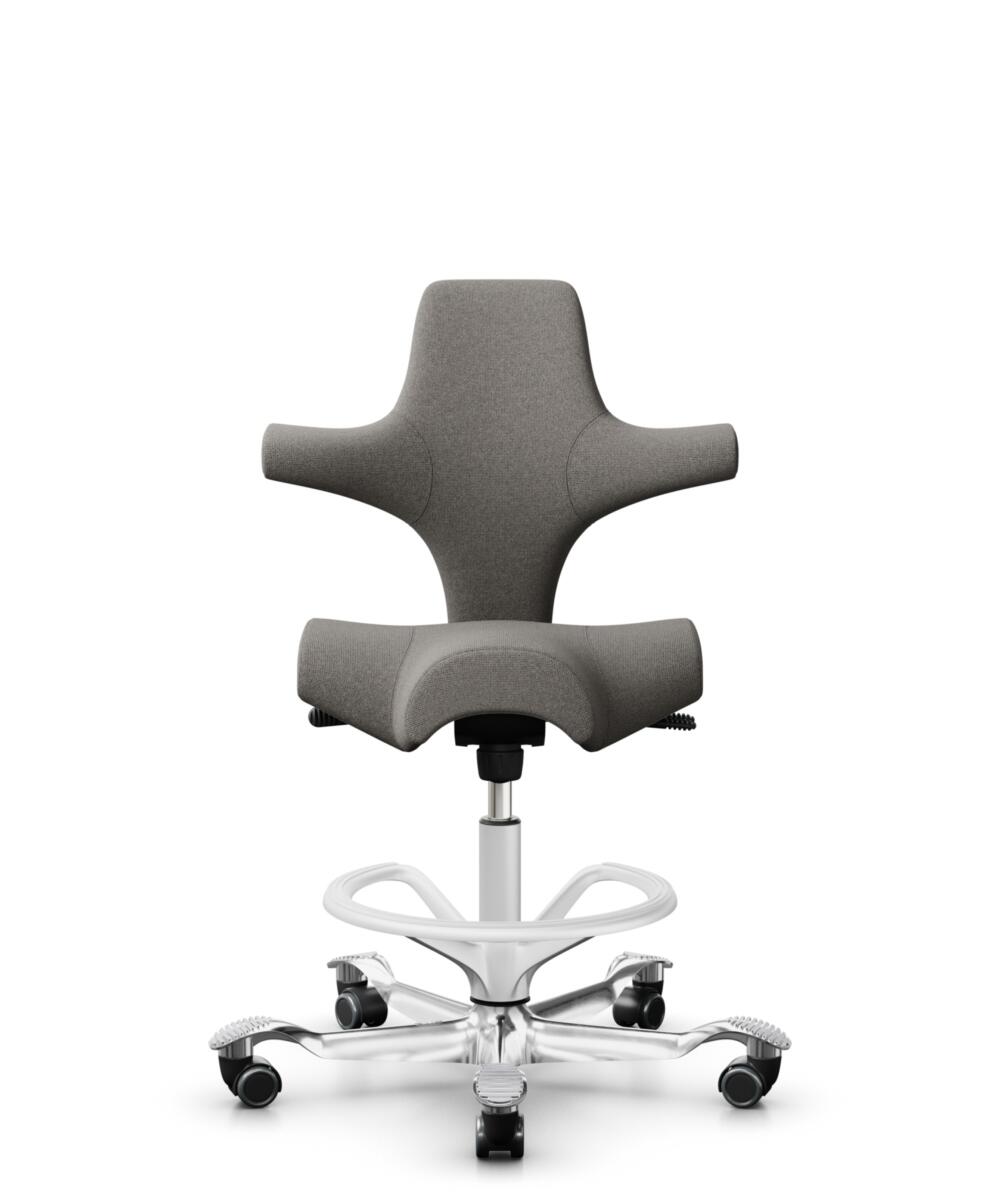 HÅG Capisco 8106 - Cura Loop (Gabriel) - Gerecycled Polyester - CLP61168 Beige-grey - Framekleur - Wit - Gasveer - 265 mm (Zithoogte 53-79cm) - Vloercontact - Harde wielen t.b.v. zachte vloeren - Voetenring - Ja, in framekleur - Voetster - Ja, voetster... - 1