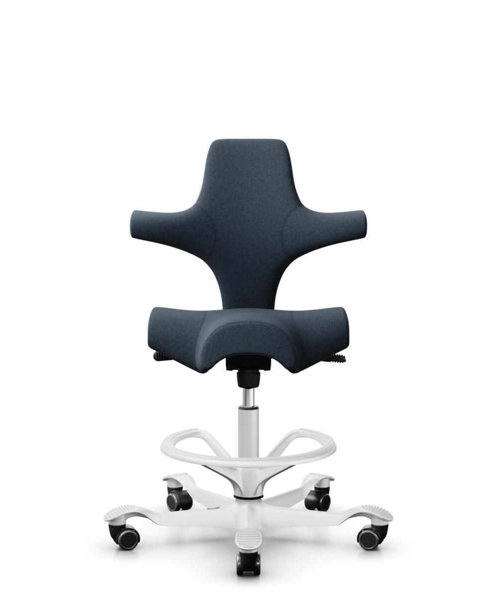 HÅG Capisco 8106 - Cura Loop (Gabriel) - Gerecycled Polyester - CLP66165 Blue - Framekleur - Wit - Gasveer - 200 mm (Zithoogte 46-64cm) - Vloercontact - Zachte wielen t.b.v. harde vloeren - Voetenring - Ja, in framekleur - Voetster - Nee, voetster in f... - 1