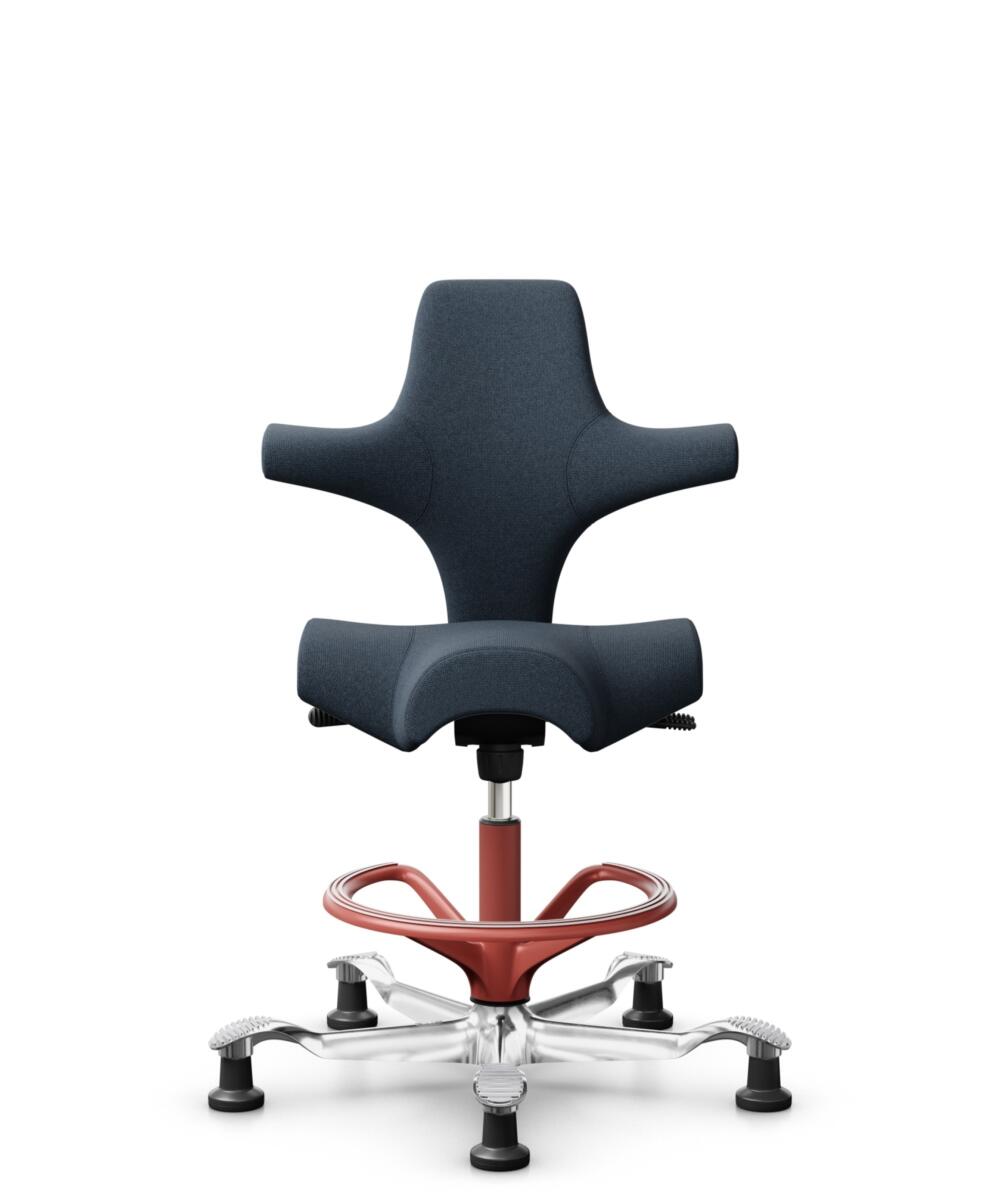 HÅG Capisco 8106 - Cura Loop (Gabriel) - Gerecycled Polyester - CLP66165 Blue - Framekleur - Blush Rose - Gasveer - 265 mm (Zithoogte 53-79cm) - Vloercontact - Glijdoppen - Voetenring - Ja, in framekleur - Voetster - Ja, voetster in gepolijst aluminium - 1