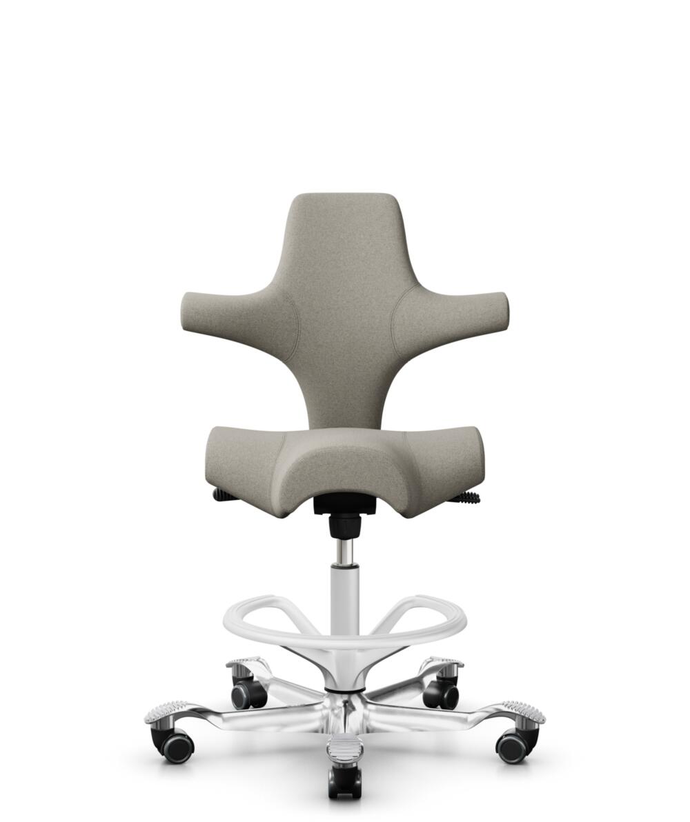 HÅG Capisco 8106 - Mainline Flax (Camira) - Wol / Vlas - MLF002 Beige-Grey - Framekleur - Wit - Gasveer - 265 mm (Zithoogte 53-79cm) - Vloercontact - Harde wielen t.b.v. zachte vloeren - Voetenring - Ja, in framekleur - Voetster - Ja, voetster in gepol... - 1