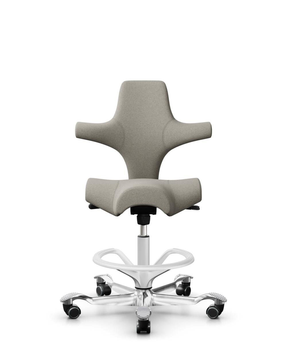 HÅG Capisco 8106 - Mainline Flax (Camira) - Wol / Vlas - MLF002 Beige-Grey - Framekleur - Wit - Gasveer - 265 mm (Zithoogte 53-79cm) - Vloercontact - Zachte wielen t.b.v. harde vloeren - Voetenring - Ja, in framekleur - Voetster - Ja, voetster in gepol... - 1