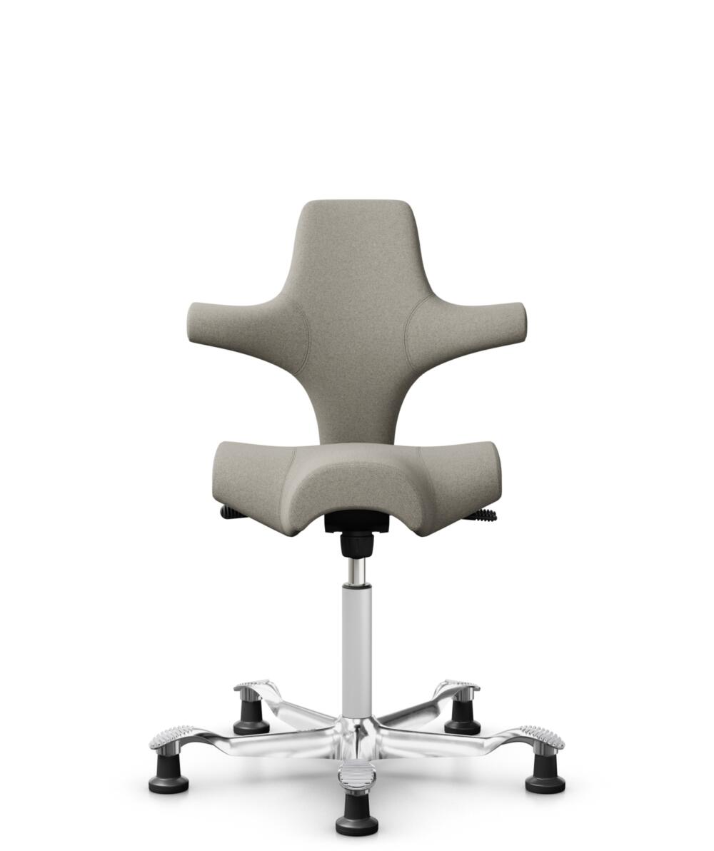 HÅG Capisco 8106 - Mainline Flax (Camira) - Wol / Vlas - MLF002 Beige-Grey - Framekleur - Wit - Gasveer - 265 mm (Zithoogte 53-79cm) - Vloercontact - Glijdoppen - Voetenring - Nee, geen voetenring - Voetster - Ja, voetster in gepolijst aluminium - 1