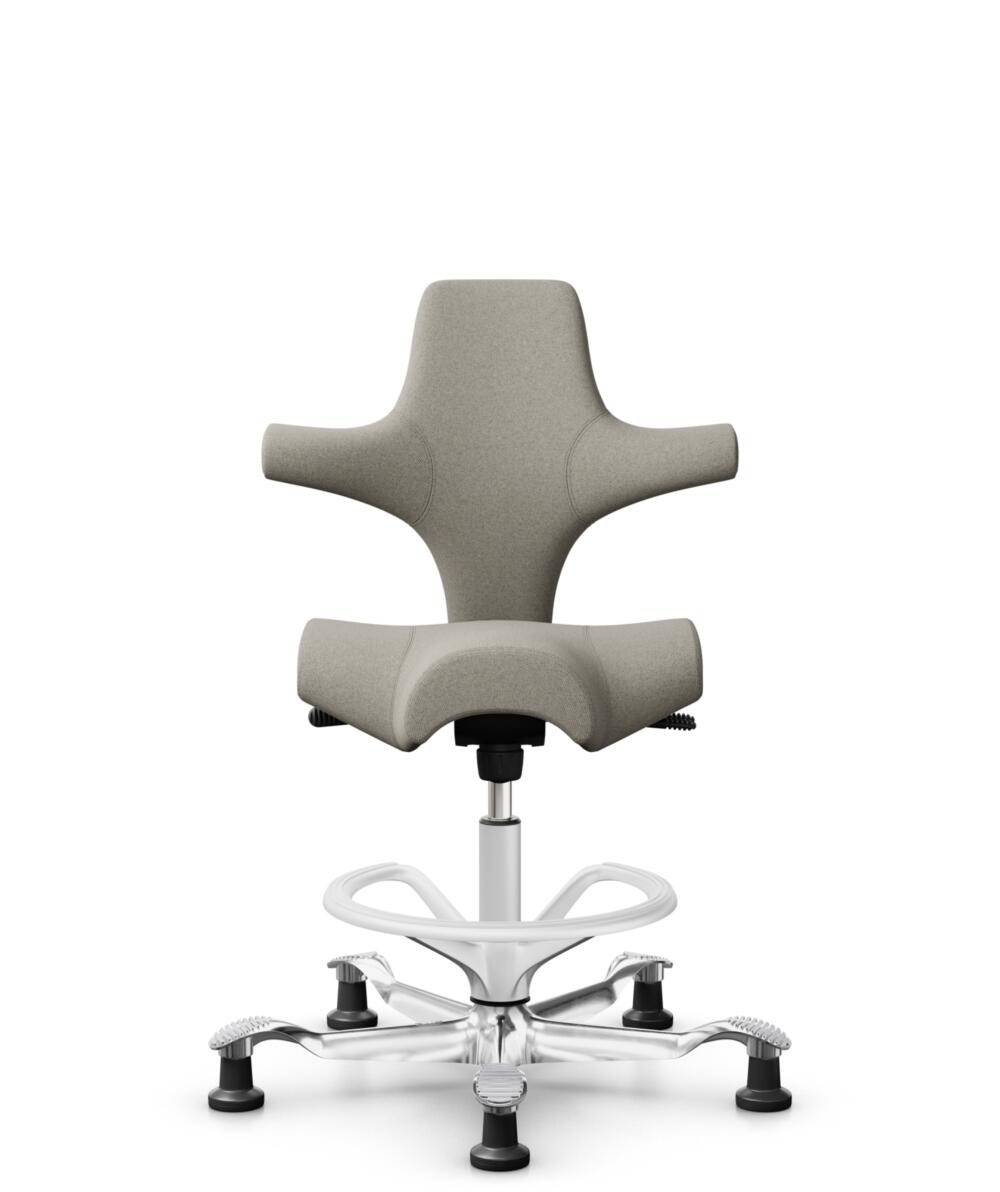 HÅG Capisco 8106 - Mainline Flax (Camira) - Wol / Vlas - MLF002 Beige-Grey - Framekleur - Wit - Gasveer - 265 mm (Zithoogte 53-79cm) - Vloercontact - Glijdoppen - Voetenring - Ja, in framekleur - Voetster - Ja, voetster in gepolijst aluminium - 1