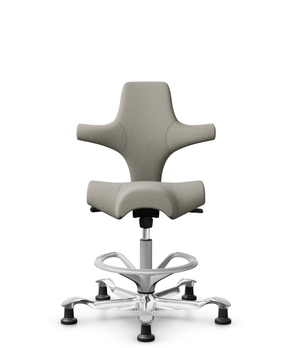 HÅG Capisco 8106 - Mainline Flax (Camira) - Wol / Vlas - MLF002 Beige-Grey - Framekleur - Zilver - Gasveer - 200 mm (Zithoogte 46-64cm) - Vloercontact - Glijdoppen - Voetenring - Ja, in framekleur - Voetster - Ja, voetster in gepolijst aluminium - 1