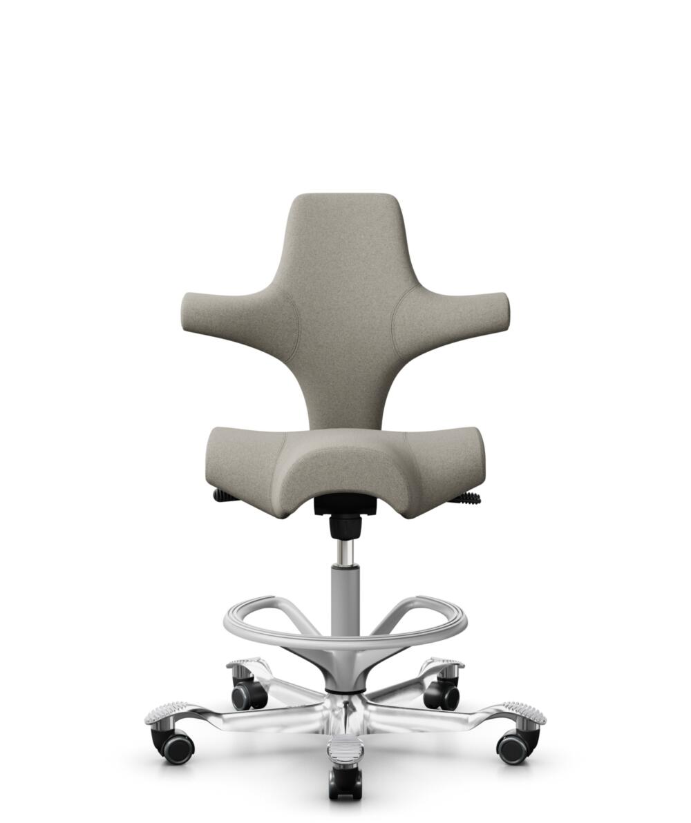 HÅG Capisco 8106 - Mainline Flax (Camira) - Wol / Vlas - MLF002 Beige-Grey - Framekleur - Zilver - Gasveer - 265 mm (Zithoogte 53-79cm) - Vloercontact - Harde wielen t.b.v. zachte vloeren - Voetenring - Ja, in framekleur - Voetster - Ja, voetster in ge... - 1