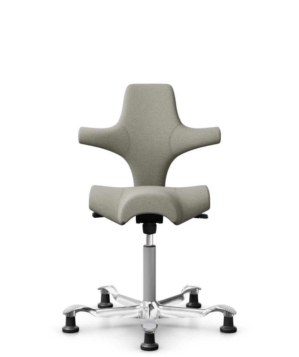 HÅG Capisco 8106 - Mainline Flax (Camira) - Wol / Vlas - MLF002 Beige-Grey - Framekleur - Zilver - Gasveer - 265 mm (Zithoogte 53-79cm) - Vloercontact - Glijdoppen - Voetenring - Nee, geen voetenring - Voetster - Ja, voetster in gepolijst aluminium - 1