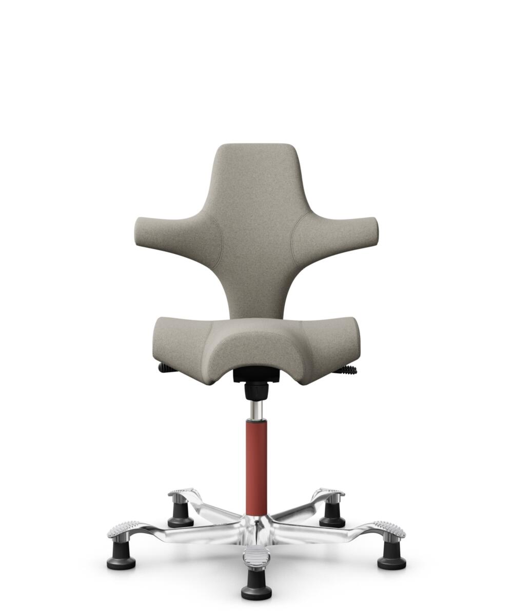 HÅG Capisco 8106 - Mainline Flax (Camira) - Wol / Vlas - MLF002 Beige-Grey - Framekleur - Blush Rose - Gasveer - 150 mm (Zithoogte 40-55cm) - Vloercontact - Glijdoppen - Voetenring - Nee, geen voetenring - Voetster - Ja, voetster in gepolijst aluminium - 1