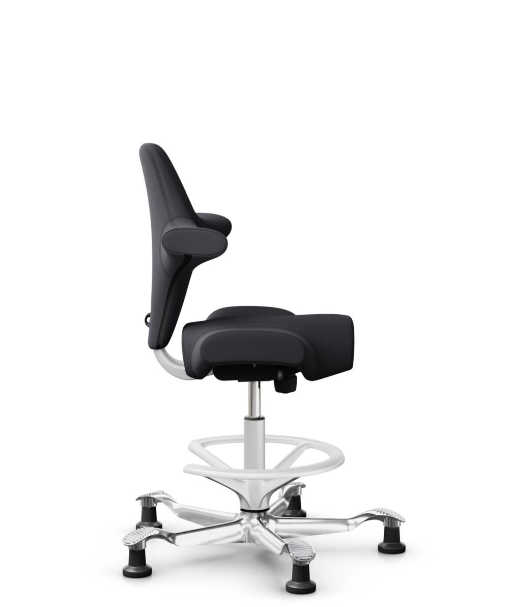 HÅG Capisco 8106 - Xtreme (Camira) - Gerecycled Polyester - EXR145 - Charcoal - Framekleur - Wit - Gasveer - 200 mm (Zithoogte 46-64cm) - Vloercontact - Glijdoppen - Voetenring - Ja, in framekleur - Voetster - Ja, voetster in gepolijst aluminium - 2