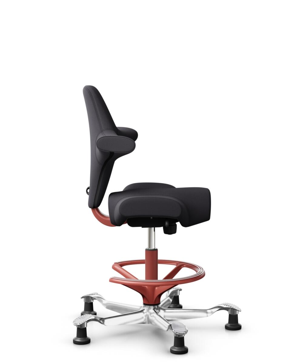 HÅG Capisco 8106 - Xtreme (Camira) - Gerecycled Polyester - EXR145 - Charcoal - Framekleur - Blush Rose - Gasveer - 265 mm (Zithoogte 53-79cm) - Vloercontact - Glijdoppen - Voetenring - Ja, in framekleur - Voetster - Ja, voetster in gepolijst aluminium - 2