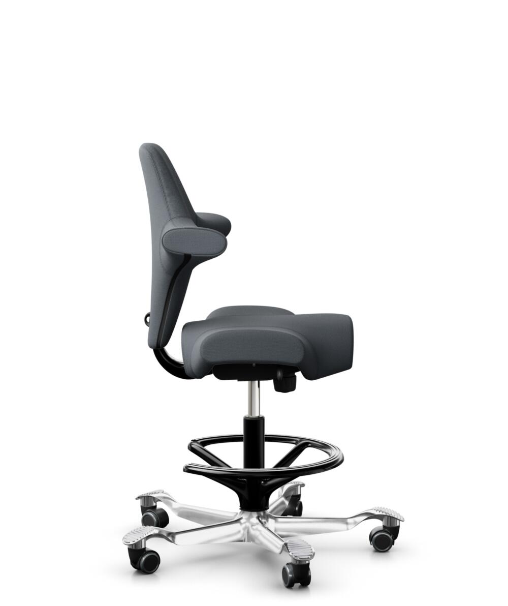 HÅG Capisco 8106 - Select (Gabriel) - Wol / Polyamide - SC60003 - Grey - Framekleur - Zwart - Gasveer - 265 mm (Zithoogte 53-79cm) - Vloercontact - Harde wielen t.b.v. zachte vloeren - Voetenring - Ja, in framekleur - Voetster - Ja, voetster in gepolij... - 2