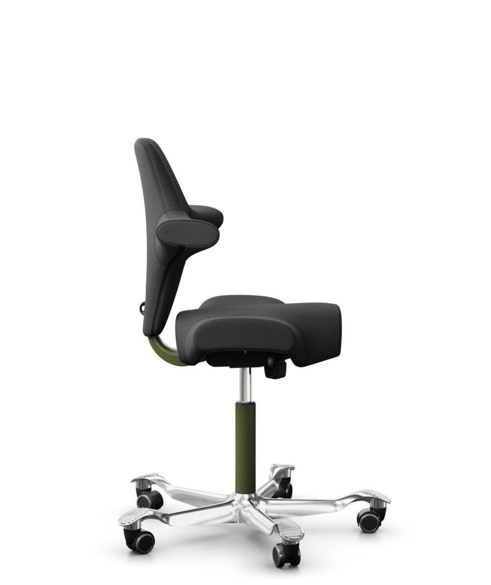 HÅG Capisco 8106 - Select (Gabriel) - Wol / Polyamide - SC60051 - Charcoal - Framekleur - Moss Grey - Gasveer - 150 mm (Zithoogte 40-55cm) - Vloercontact - Zachte wielen t.b.v. harde vloeren - Voetenring - Nee, geen voetenring - Voetster - Ja, voetster... - 2