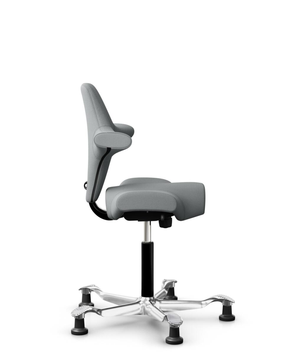 HÅG Capisco 8106 - Select (Gabriel) - Wol / Polyamide - SC60131 - Light ash grey - Framekleur - Zwart - Gasveer - 265 mm (Zithoogte 53-79cm) - Vloercontact - Glijdoppen - Voetenring - Nee, geen voetenring - Voetster - Ja, voetster in gepolijst aluminium - 3