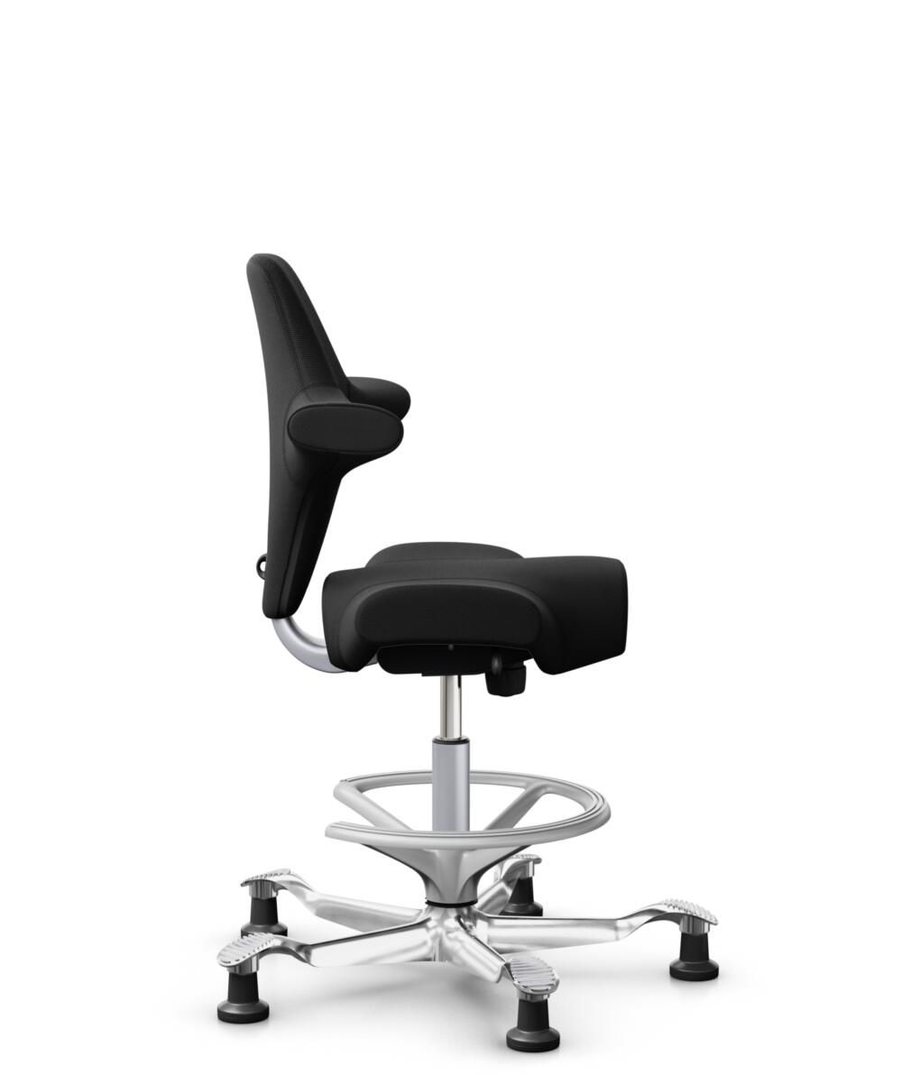 HÅG Capisco 8106 - Select (Gabriel) - Wol / Polyamide - SC60999 - Black - Framekleur - Zilver - Gasveer - 265 mm (Zithoogte 53-79cm) - Vloercontact - Glijdoppen - Voetenring - Ja, in framekleur - Voetster - Ja, voetster in gepolijst aluminium - 2