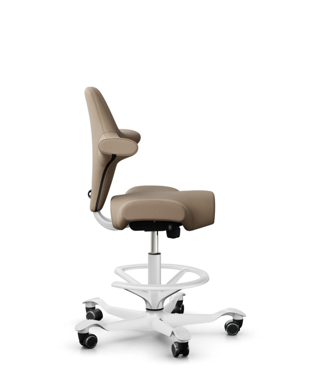 HÅG Capisco 8106 - Select (Gabriel) - Wol / Polyamide - SC61184 - Light brown - Framekleur - Wit - Gasveer - 265 mm (Zithoogte 53-79cm) - Vloercontact - Zachte wielen t.b.v. harde vloeren - Voetenring - Ja, in framekleur - Voetster - Nee, voetster in f... - 2