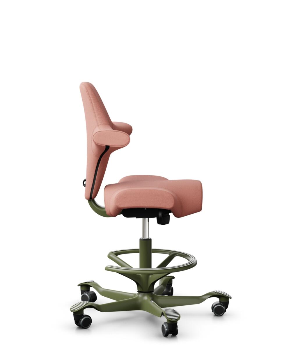 HÅG Capisco 8106 - Select (Gabriel) - Wol / Polyamide - SC64213 - Light blush - Framekleur - Moss Grey - Gasveer - 200 mm (Zithoogte 46-64cm) - Vloercontact - Harde wielen t.b.v. zachte vloeren - Voetenring - Ja, in framekleur - Voetster - Nee, voetste... - 2
