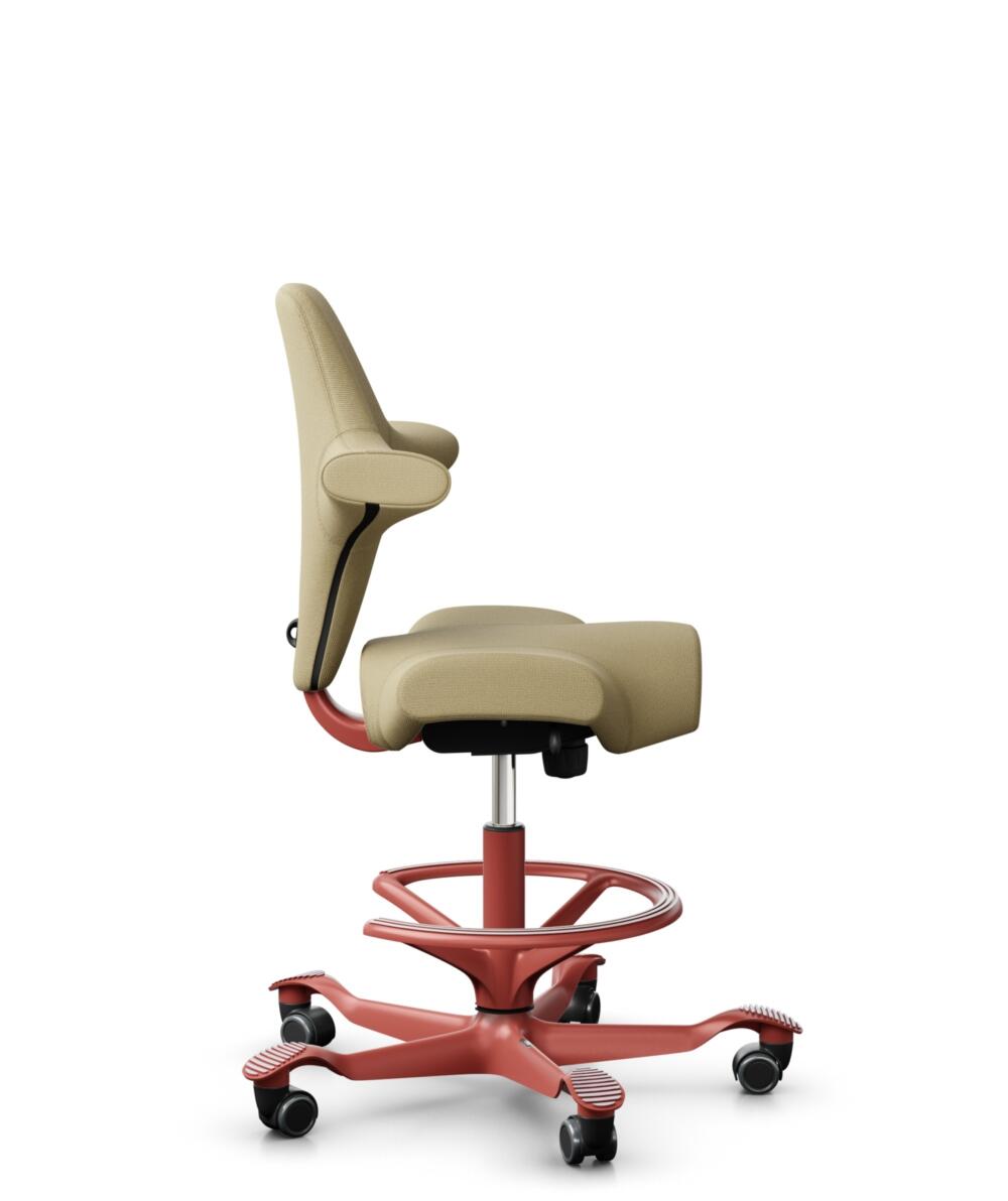 HÅG Capisco 8106 - Select (Gabriel) - Wol / Polyamide - SC62097 - Light ochre - Framekleur - Blush Rose - Gasveer - 200 mm (Zithoogte 46-64cm) - Vloercontact - Harde wielen t.b.v. zachte vloeren - Voetenring - Ja, in framekleur - Voetster - Nee, voetst... - 2