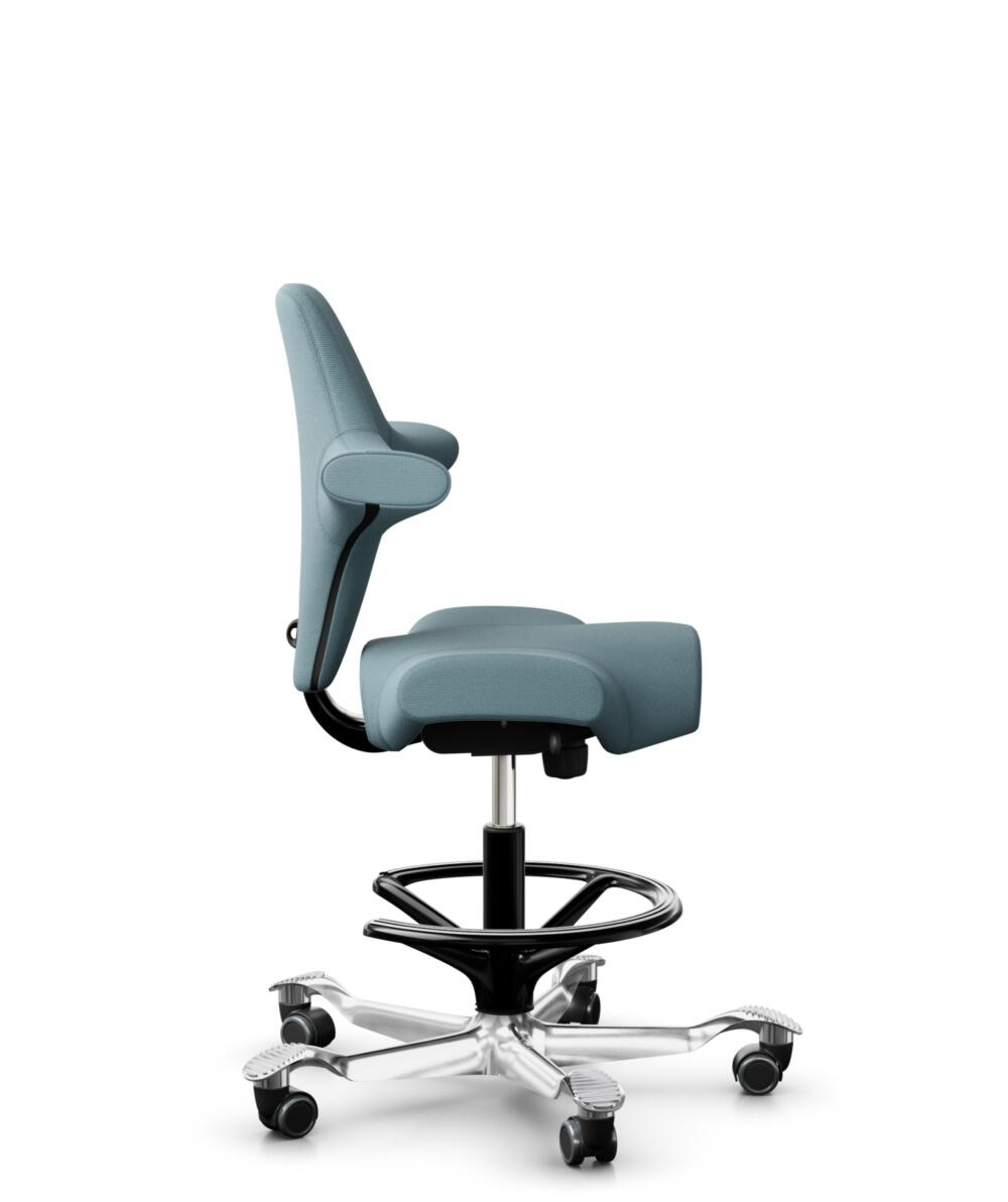 HÅG Capisco 8106 - Select (Gabriel) - Wol / Polyamide - SC67098 - Glacier blue - Framekleur - Zwart - Gasveer - 200 mm (Zithoogte 46-64cm) - Vloercontact - Zachte wielen t.b.v. harde vloeren - Voetenring - Ja, in framekleur - Voetster - Ja, voetster in... - 2