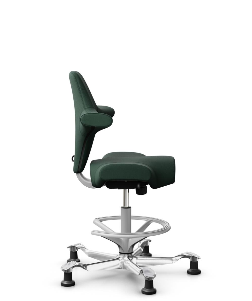 HÅG Capisco 8106 - Select (Gabriel) - Wol / Polyamide - SC68209 - Dark green - Framekleur - Zilver - Gasveer - 265 mm (Zithoogte 53-79cm) - Vloercontact - Glijdoppen - Voetenring - Ja, in framekleur - Voetster - Ja, voetster in gepolijst aluminium - 2