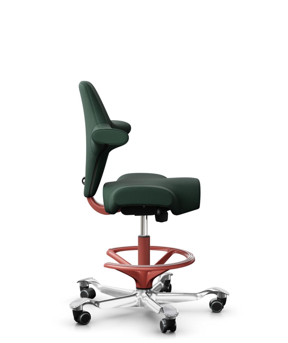 HÅG Capisco 8106 - Select (Gabriel) - Wol / Polyamide - SC68209 - Dark green - Framekleur - Blush Rose - Gasveer - 265 mm (Zithoogte 53-79cm) - Vloercontact - Harde wielen t.b.v. zachte vloeren - Voetenring - Ja, in framekleur - Voetster - Ja, voetster... - 2