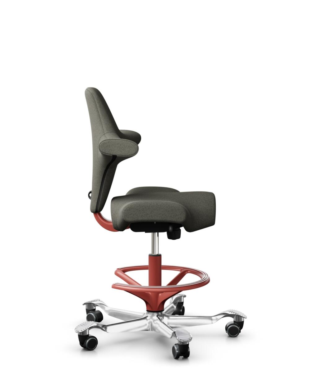 HÅG Capisco 8106 - Capture (Gabriel) - Wol / Polyamide - CPT4401 - Warm grey - Framekleur - Blush Rose - Gasveer - 200 mm (Zithoogte 46-64cm) - Vloercontact - Zachte wielen t.b.v. harde vloeren - Voetenring - Ja, in framekleur - Voetster - Ja, voetster... - 2