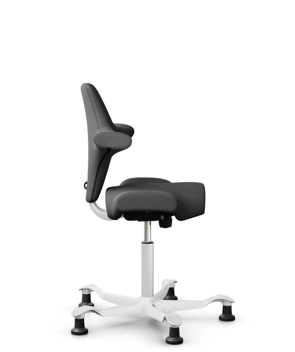 HÅG Capisco 8106 - Capture (Gabriel) - Wol / Polyamide - CPT4601 - Dark grey - Framekleur - Wit - Gasveer - 150 mm (Zithoogte 40-55cm) - Vloercontact - Glijdoppen - Voetenring - Nee, geen voetenring - Voetster - Nee, voetster in framekleur - 2