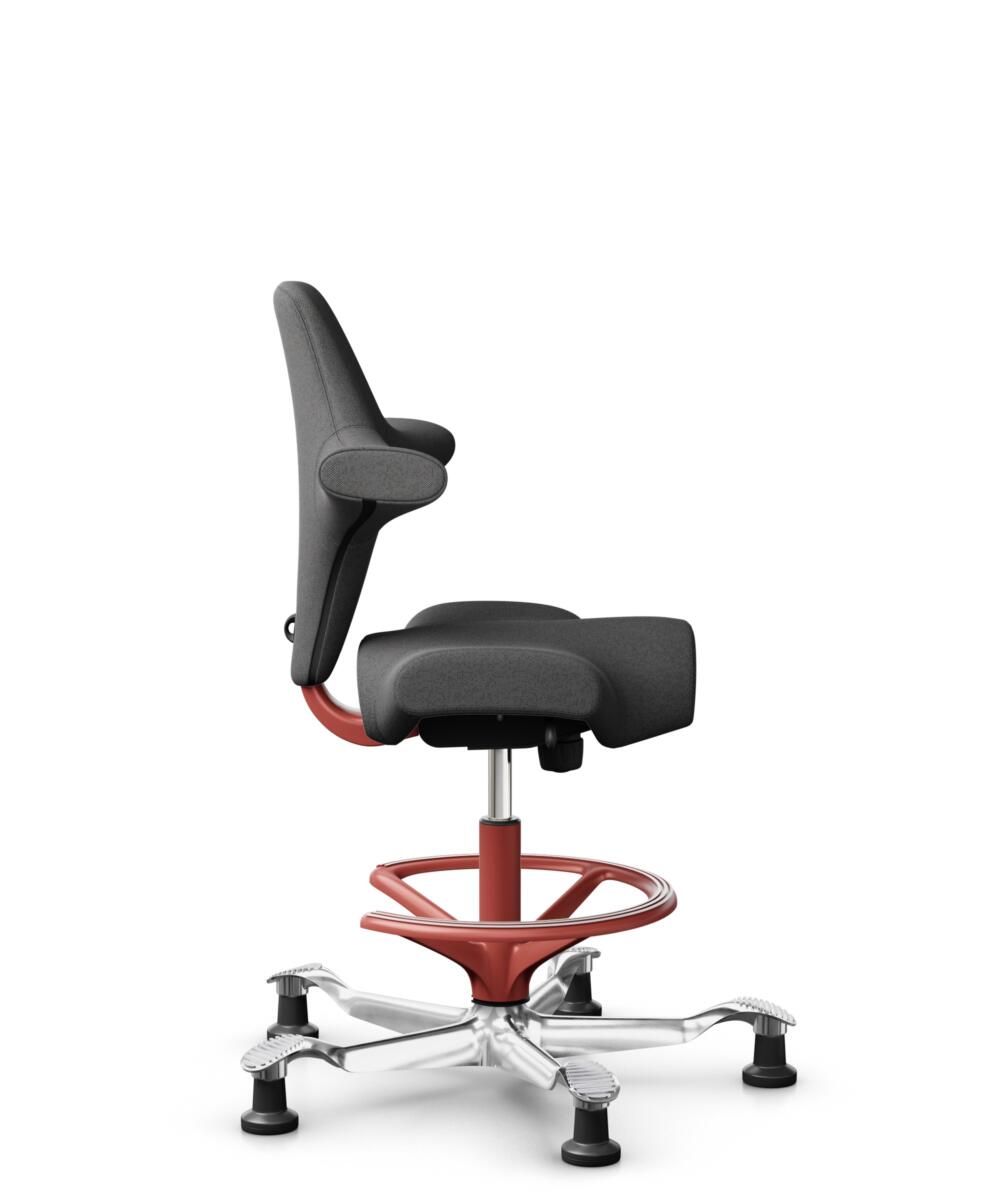 HÅG Capisco 8106 - Capture (Gabriel) - Wol / Polyamide - CPT4601 - Dark grey - Framekleur - Blush Rose - Gasveer - 265 mm (Zithoogte 53-79cm) - Vloercontact - Glijdoppen - Voetenring - Ja, in framekleur - Voetster - Ja, voetster in gepolijst aluminium - 2