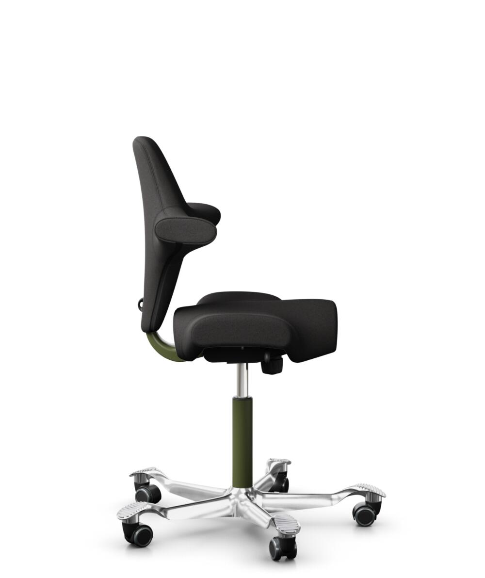 HÅG Capisco 8106 - Capture (Gabriel) - Wol / Polyamide - CPT5501 - Charcoal - Framekleur - Moss Grey - Gasveer - 200 mm (Zithoogte 46-64cm) - Vloercontact - Zachte wielen t.b.v. harde vloeren - Voetenring - Nee, geen voetenring - Voetster - Ja, voetste... - 2