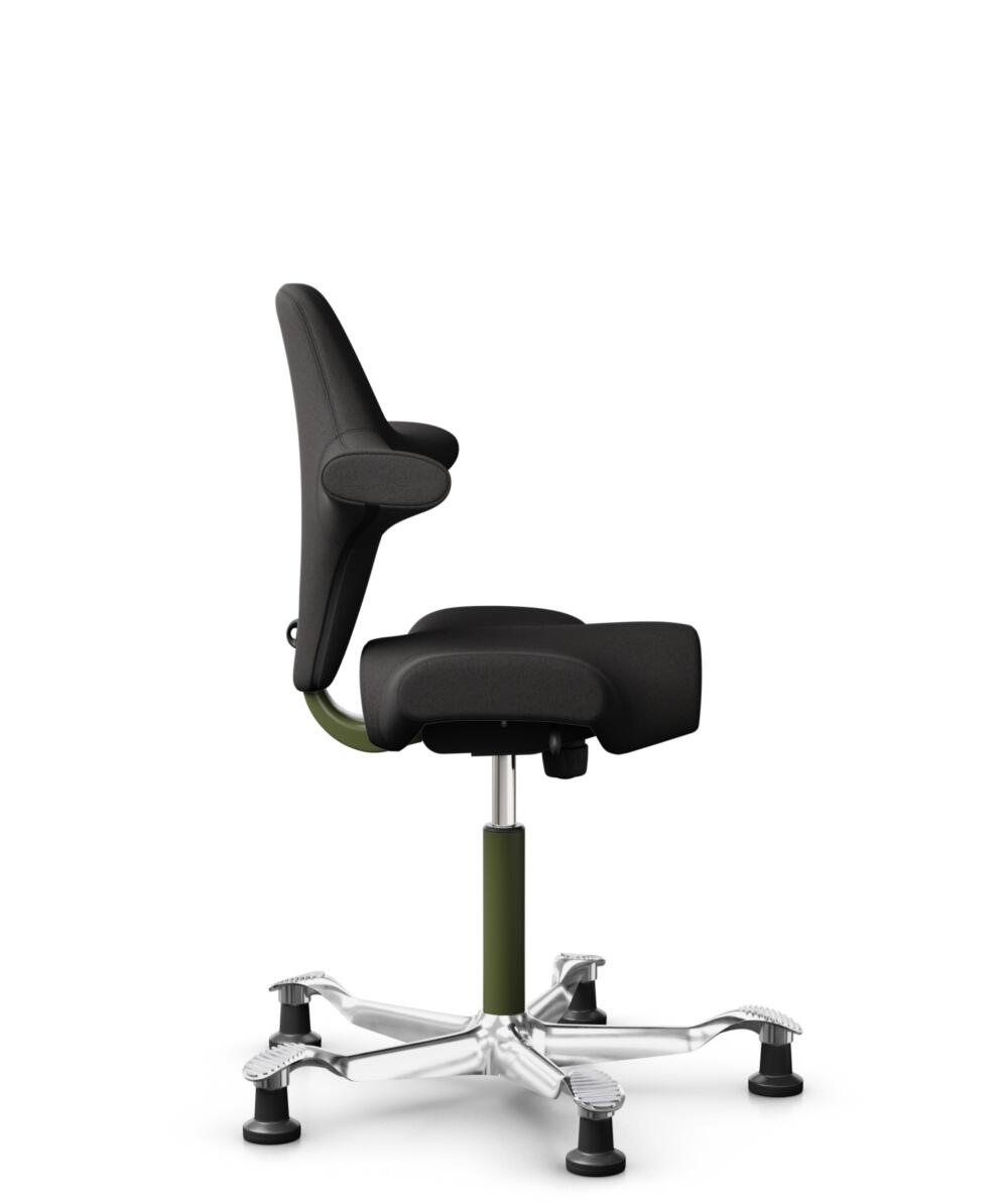 HÅG Capisco 8106 - Capture (Gabriel) - Wol / Polyamide - CPT5501 - Charcoal - Framekleur - Moss Grey - Gasveer - 200 mm (Zithoogte 46-64cm) - Vloercontact - Glijdoppen - Voetenring - Nee, geen voetenring - Voetster - Ja, voetster in gepolijst aluminium - 2