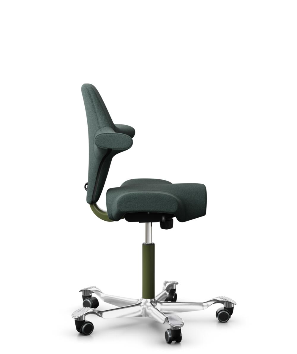 HÅG Capisco 8106 - Capture (Gabriel) - Wol / Polyamide - CPT6601 - Blue - Framekleur - Moss Grey - Gasveer - 200 mm (Zithoogte 46-64cm) - Vloercontact - Harde wielen t.b.v. zachte vloeren - Voetenring - Nee, geen voetenring - Voetster - Ja, voetster in... - 2