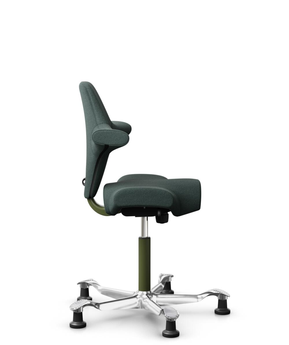HÅG Capisco 8106 - Capture (Gabriel) - Wol / Polyamide - CPT6601 - Blue - Framekleur - Moss Grey - Gasveer - 200 mm (Zithoogte 46-64cm) - Vloercontact - Glijdoppen - Voetenring - Nee, geen voetenring - Voetster - Ja, voetster in gepolijst aluminium - 2