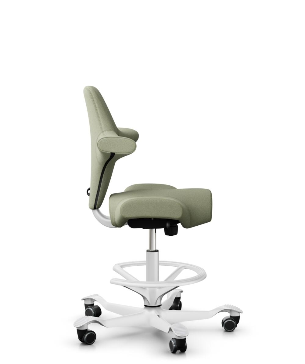 HÅG Capisco 8106 - Capture (Gabriel) - Wol / Polyamide - CPT5101 - Green-grey - Framekleur - Wit - Gasveer - 200 mm (Zithoogte 46-64cm) - Vloercontact - Harde wielen t.b.v. zachte vloeren - Voetenring - Ja, in framekleur - Voetster - Nee, voetster in f... - 2