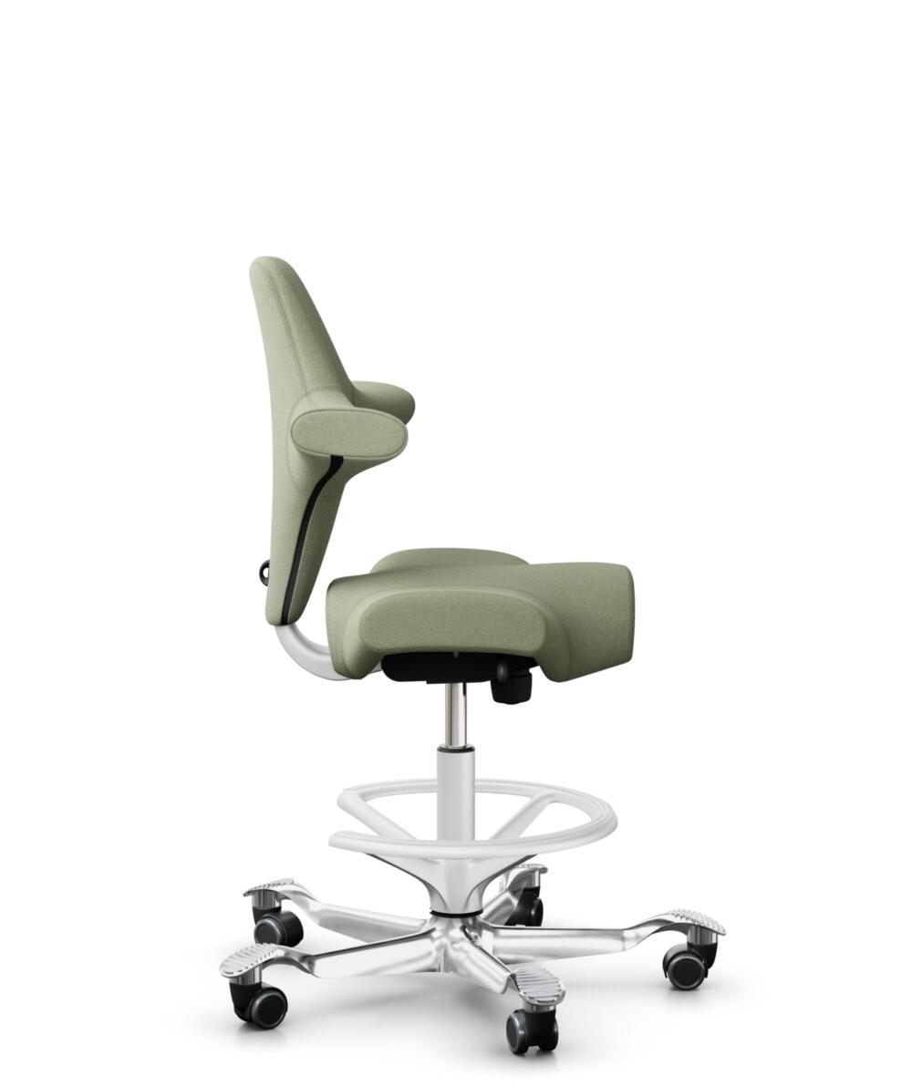 HÅG Capisco 8106 - Capture (Gabriel) - Wol / Polyamide - CPT5101 - Green-grey - Framekleur - Wit - Gasveer - 265 mm (Zithoogte 53-79cm) - Vloercontact - Zachte wielen t.b.v. harde vloeren - Voetenring - Ja, in framekleur - Voetster - Ja, voetster in ge... - 2