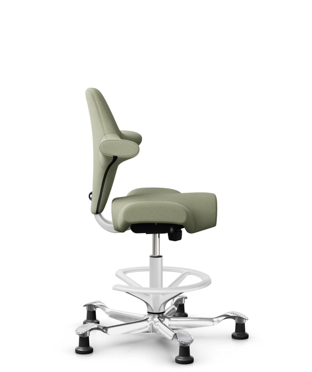 HÅG Capisco 8106 - Capture (Gabriel) - Wol / Polyamide - CPT5101 - Green-grey - Framekleur - Wit - Gasveer - 265 mm (Zithoogte 53-79cm) - Vloercontact - Glijdoppen - Voetenring - Ja, in framekleur - Voetster - Ja, voetster in gepolijst aluminium - 2