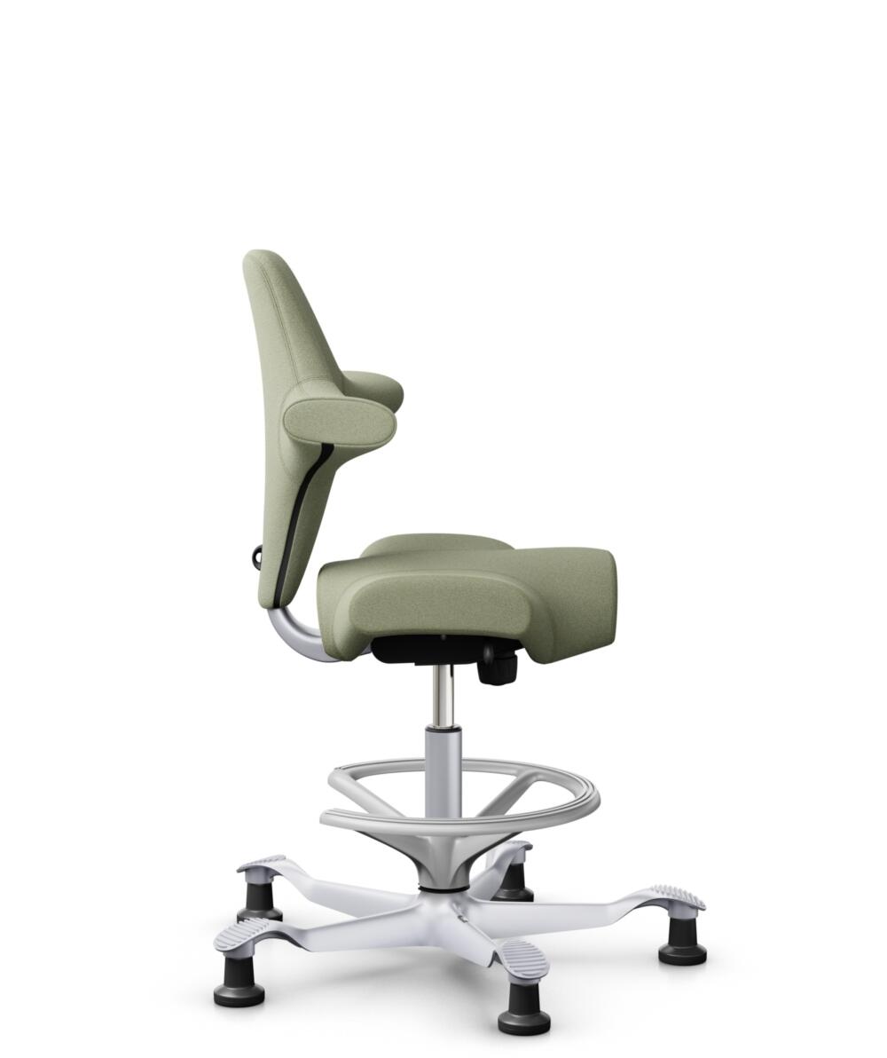 HÅG Capisco 8106 - Capture (Gabriel) - Wol / Polyamide - CPT5101 - Green-grey - Framekleur - Zilver - Gasveer - 265 mm (Zithoogte 53-79cm) - Vloercontact - Glijdoppen - Voetenring - Ja, in framekleur - Voetster - Nee, voetster in framekleur - 2