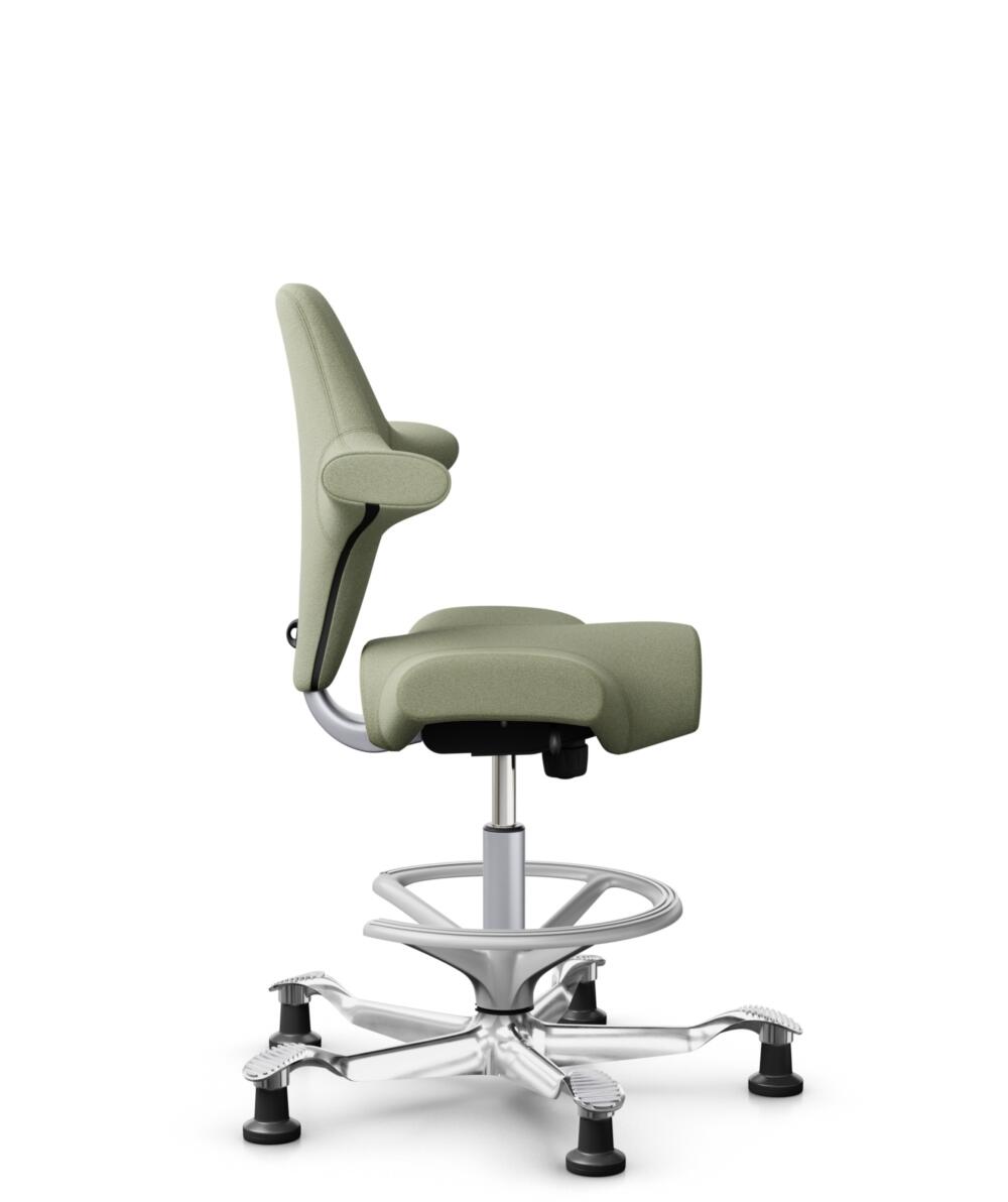HÅG Capisco 8106 - Capture (Gabriel) - Wol / Polyamide - CPT5101 - Green-grey - Framekleur - Zilver - Gasveer - 265 mm (Zithoogte 53-79cm) - Vloercontact - Glijdoppen - Voetenring - Ja, in framekleur - Voetster - Ja, voetster in gepolijst aluminium - 2