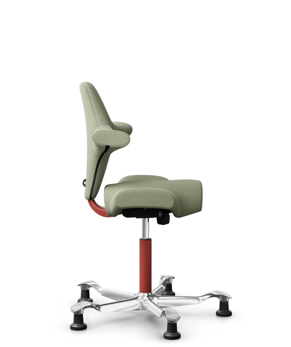 HÅG Capisco 8106 - Capture (Gabriel) - Wol / Polyamide - CPT5101 - Green-grey - Framekleur - Blush Rose - Gasveer - 150 mm (Zithoogte 40-55cm) - Vloercontact - Glijdoppen - Voetenring - Nee, geen voetenring - Voetster - Ja, voetster in gepolijst aluminium - 2