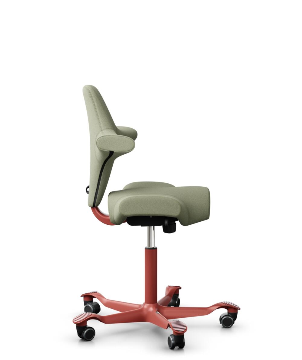 HÅG Capisco 8106 - Capture (Gabriel) - Wol / Polyamide - CPT5101 - Green-grey - Framekleur - Blush Rose - Gasveer - 200 mm (Zithoogte 46-64cm) - Vloercontact - Zachte wielen t.b.v. harde vloeren - Voetenring - Nee, geen voetenring - Voetster - Nee, voe... - 2