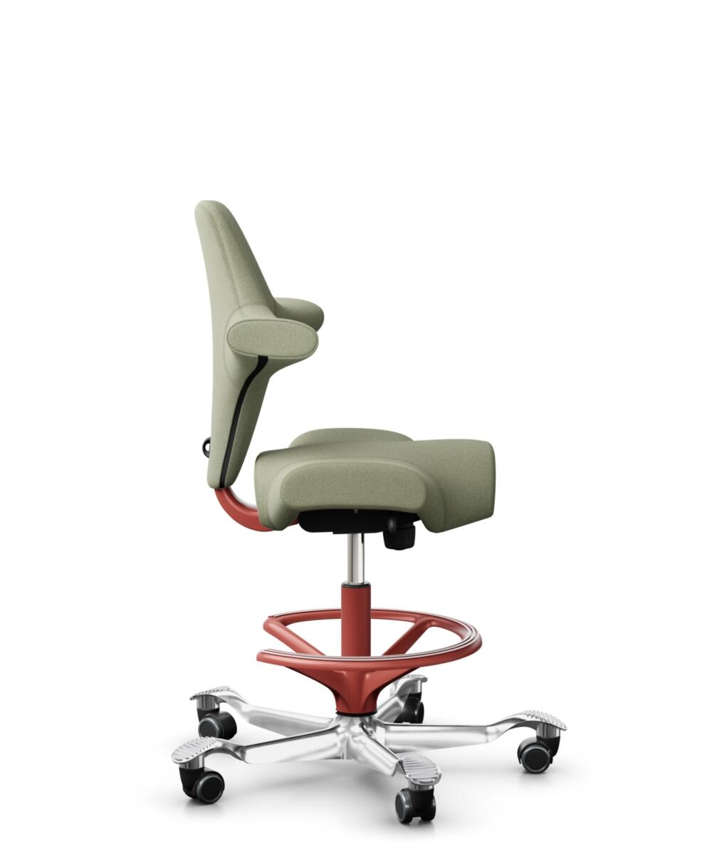 HÅG Capisco 8106 - Capture (Gabriel) - Wol / Polyamide - CPT5101 - Green-grey - Framekleur - Blush Rose - Gasveer - 200 mm (Zithoogte 46-64cm) - Vloercontact - Zachte wielen t.b.v. harde vloeren - Voetenring - Ja, in framekleur - Voetster - Ja, voetste... - 2