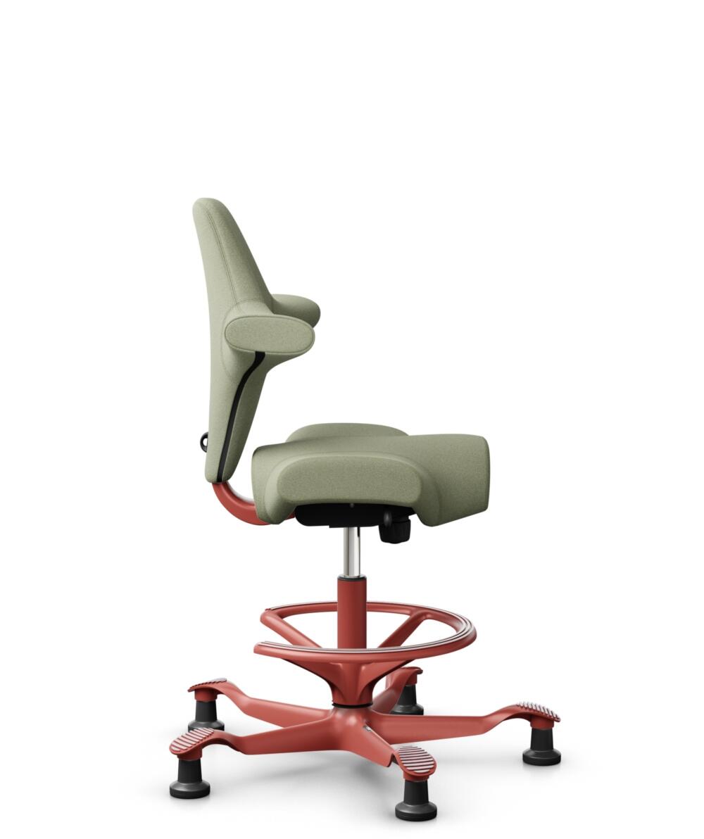 HÅG Capisco 8106 - Capture (Gabriel) - Wol / Polyamide - CPT5101 - Green-grey - Framekleur - Blush Rose - Gasveer - 265 mm (Zithoogte 53-79cm) - Vloercontact - Glijdoppen - Voetenring - Ja, in framekleur - Voetster - Nee, voetster in framekleur - 2
