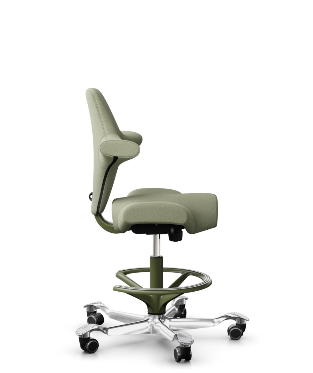 HÅG Capisco 8106 - Capture (Gabriel) - Wol / Polyamide - CPT5101 - Green-grey - Framekleur - Moss Grey - Gasveer - 200 mm (Zithoogte 46-64cm) - Vloercontact - Zachte wielen t.b.v. harde vloeren - Voetenring - Ja, in framekleur - Voetster - Ja, voetster... - 2