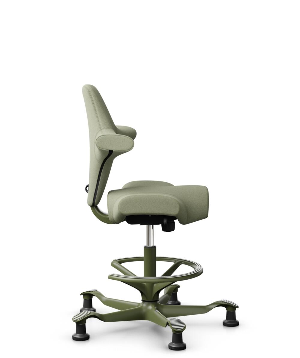 HÅG Capisco 8106 - Capture (Gabriel) - Wol / Polyamide - CPT5101 - Green-grey - Framekleur - Moss Grey - Gasveer - 265 mm (Zithoogte 53-79cm) - Vloercontact - Glijdoppen - Voetenring - Ja, in framekleur - Voetster - Nee, voetster in framekleur - 2