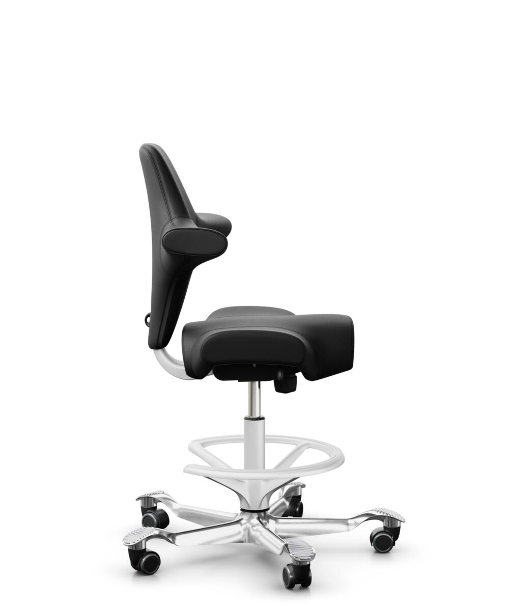 HÅG Capisco 8106 - Puxx 1 (Oniro) - Polyurethaan Kunstleer - PU215816 - Black - Framekleur - Wit - Gasveer - 200 mm (Zithoogte 46-64cm) - Vloercontact - Harde wielen t.b.v. zachte vloeren - Voetenring - Ja, in framekleur - Voetster - Ja, voetster in ge... - 2