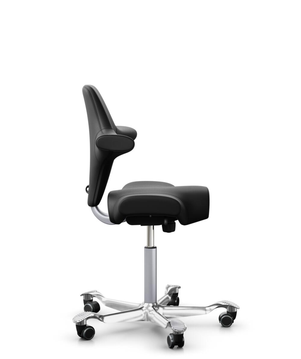 HÅG Capisco 8106 - Puxx 1 (Oniro) - Polyurethaan Kunstleer - PU215816 - Black - Framekleur - Zilver - Gasveer - 200 mm (Zithoogte 46-64cm) - Vloercontact - Zachte wielen t.b.v. harde vloeren - Voetenring - Nee, geen voetenring - Voetster - Ja, voetster... - 2
