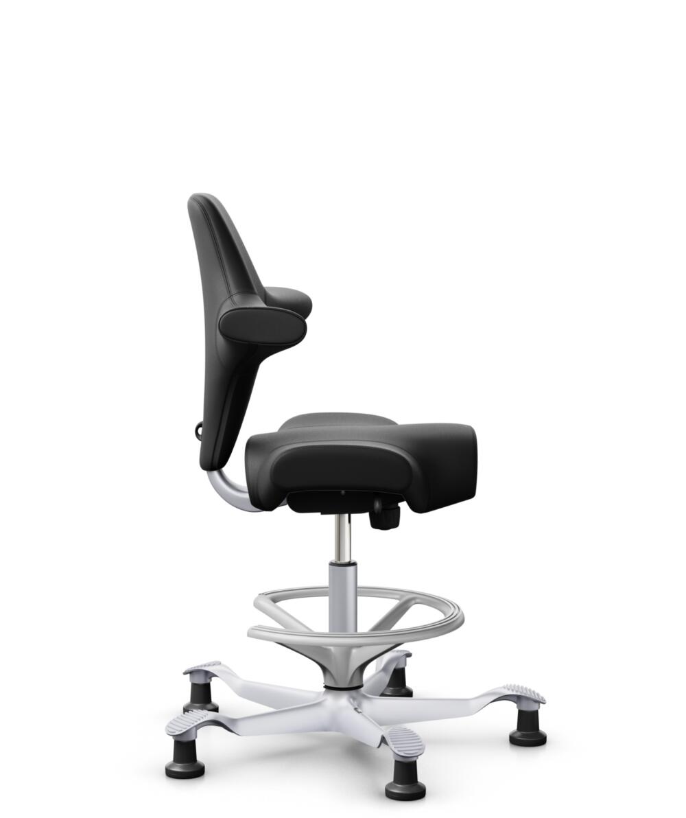 HÅG Capisco 8106 - Puxx 1 (Oniro) - Polyurethaan Kunstleer - PU215816 - Black - Framekleur - Zilver - Gasveer - 200 mm (Zithoogte 46-64cm) - Vloercontact - Glijdoppen - Voetenring - Ja, in framekleur - Voetster - Nee, voetster in framekleur - 2