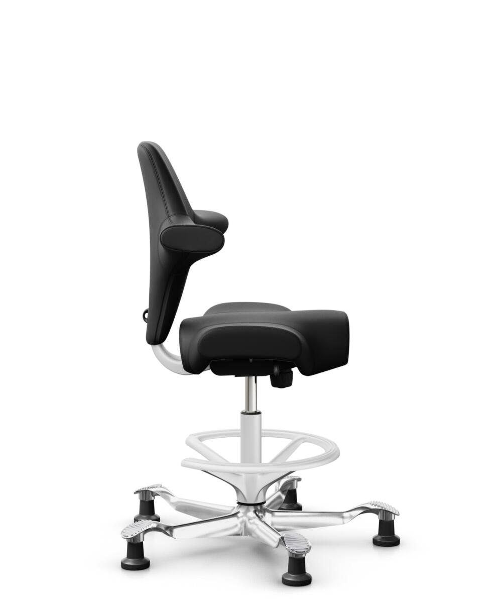 HÅG Capisco 8106 - Illusion 3.0 (Nevotex) - Polyurethaan Kunstleer - ILU3110 - Black - Framekleur - Wit - Gasveer - 200 mm (Zithoogte 46-64cm) - Vloercontact - Glijdoppen - Voetenring - Ja, in framekleur - Voetster - Ja, voetster in gepolijst aluminium - 2