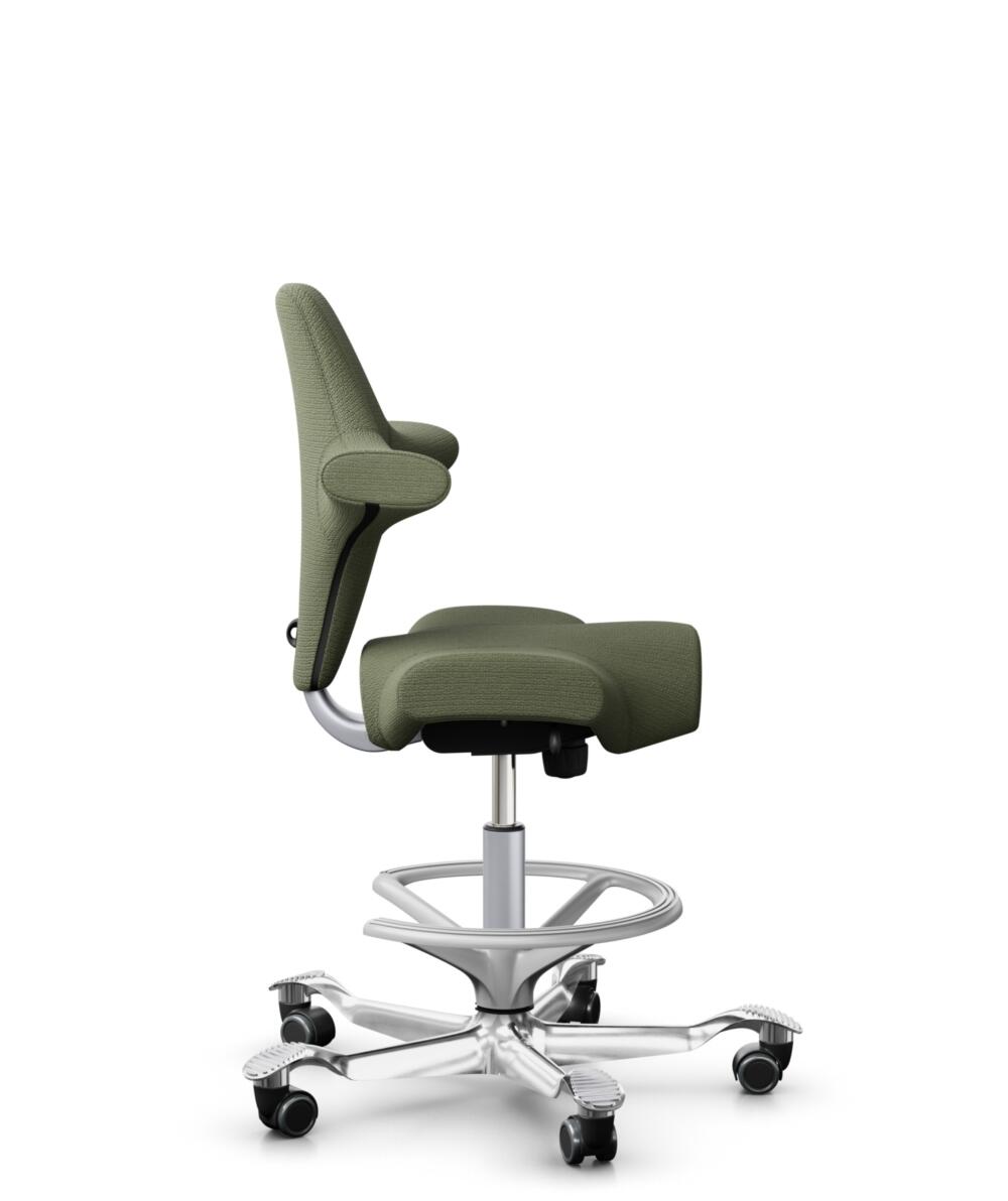HÅG Capisco 8106 - Sirdal (GU) - Wol - SRD960 - Green - Framekleur - Zilver - Gasveer - 200 mm (Zithoogte 46-64cm) - Vloercontact - Zachte wielen t.b.v. harde vloeren - Voetenring - Ja, in framekleur - Voetster - Ja, voetster in gepolijst aluminium - 2